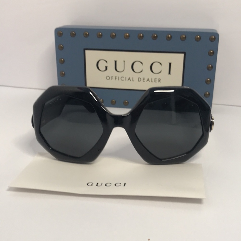 NEW GUCCI GG1242S 001 OVERSIZED ROUND WOMEN’S SUNGLASSES GUCCI GG1242S BLACK - Picture 3 of 13